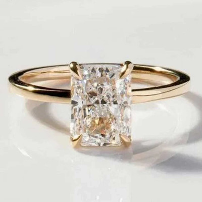 3.50 Ctw Radiant Cut Moissanite Solitaire Engagement Ring 14K Yellow Gold Plated