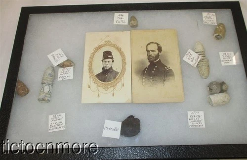 US CIVIL WAR RELICS CDV PHOTO CARDS SHERMAN & EXCAVATED BATTLEFIELD MUSKET BALLS