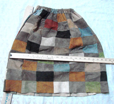 VTG 60s Hippie Suede Leather Patchwork Skirt Elastic Waist to 28"