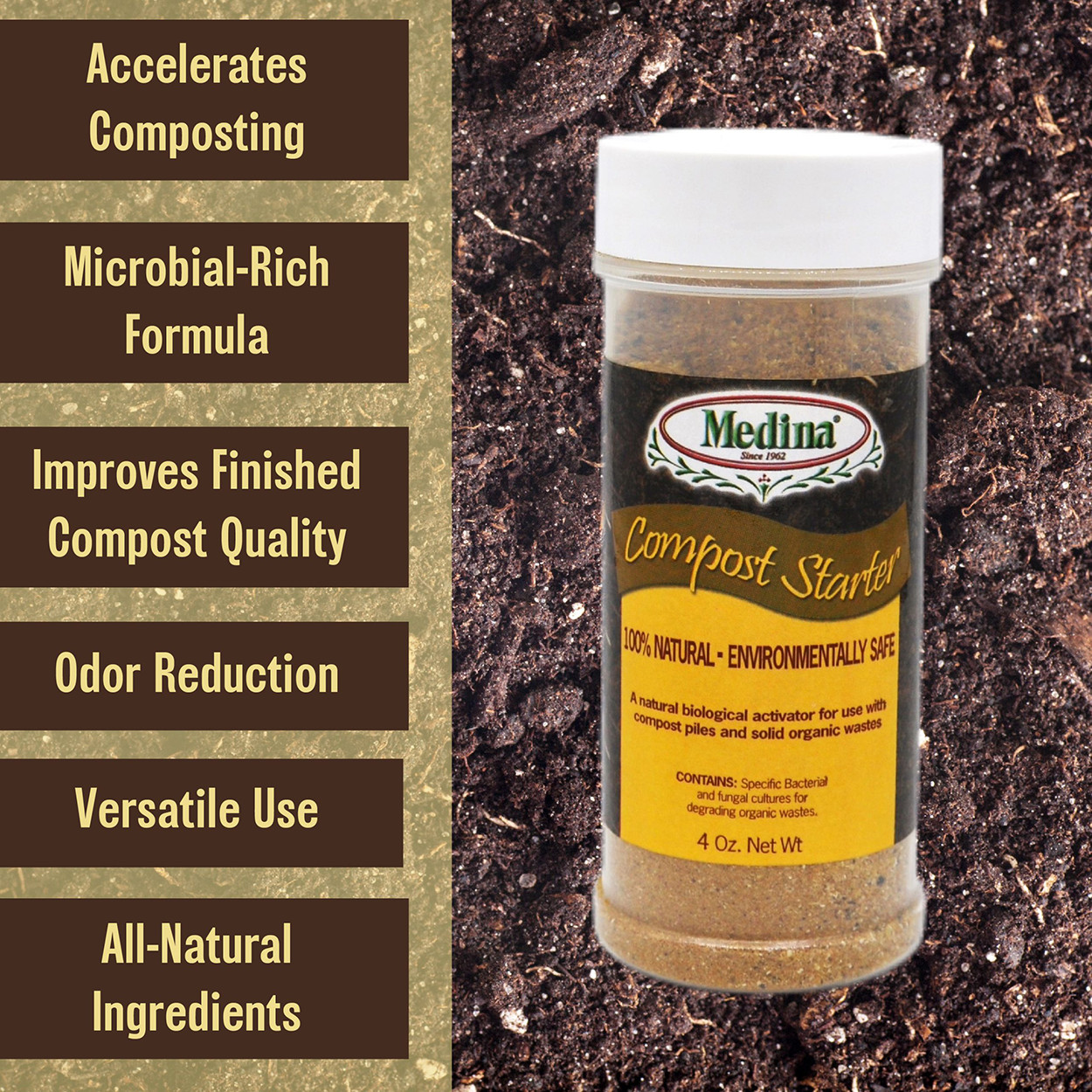 Compost Starter Natural Microbial Blend 4 oz Bottle by Medina