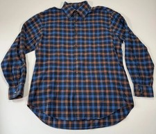 Orvis Luxury Flannel Shirt Mens L Blue Orange Plaid Button Down Outdoor