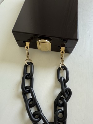 A New Day Black Box Clutch Purse Acrylic Chain Handle Gold Clasp Evening Bag