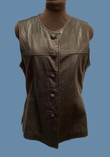 Rem Garson Second Skin Black Leather Button Down Vest Womens Biker Vest Sz M