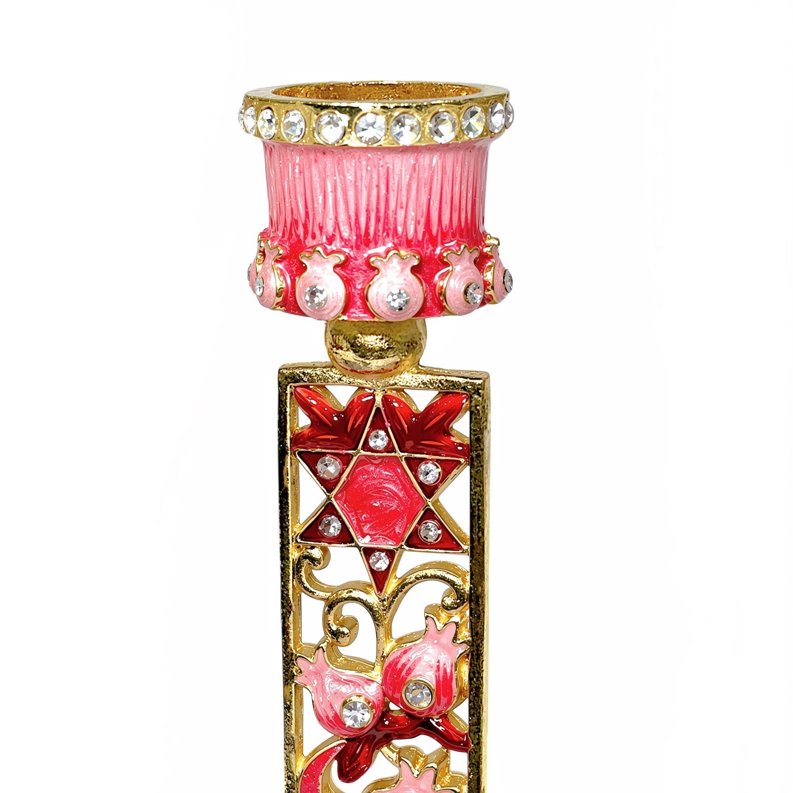 Handcrafted Jeweled Shabbat Candlestick Holders Set of 2 [RED FLOWERS]