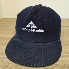 Vintage Georgia Pacific Hat Corduroy USA Made Snapback 80s Navy Blue OSFM Cap
