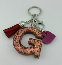 Handmade Epoxy Resin Letter G Keychain Rose G...