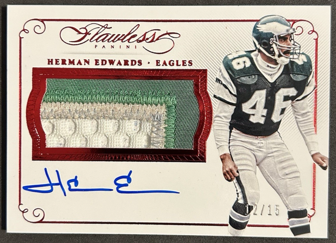 2015 Flawless Herman Edwards Auto Patch Red 12/15 3-Color Eagles #PA-HE