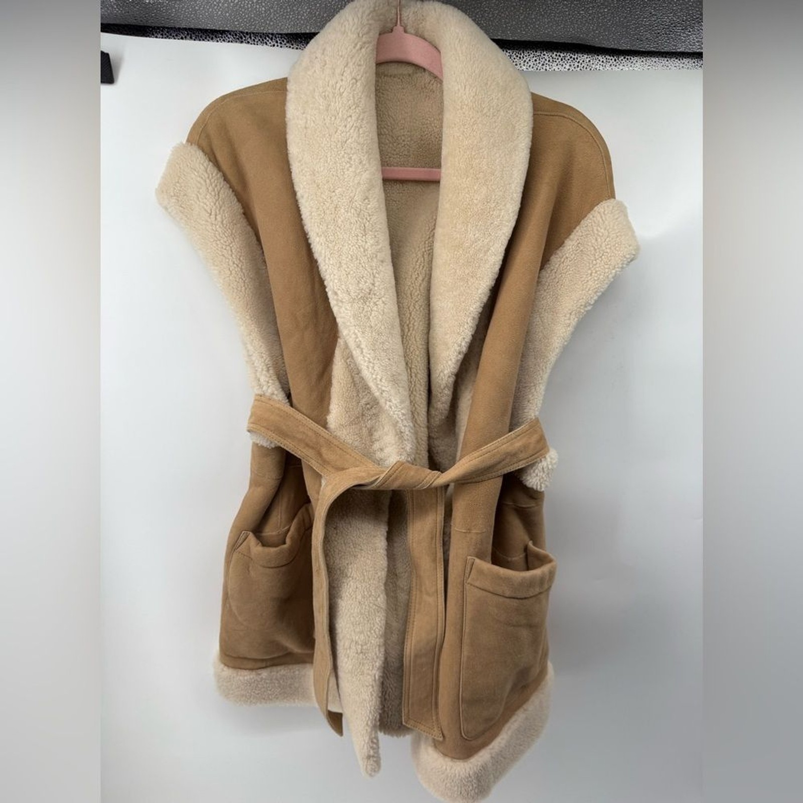 NWT Massimo Dutti Women's Tan Shearling Coat $600 retail image 2