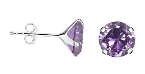 Classic 925 Silver 6mm Amethyst CZ Stud Earrings February Birthstone