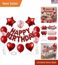 27 Pcs Red Birthday Decorations, 3D Foil Red Happy Birthday Balloon Banner, P...