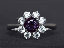 Alexandrite ring Round cut color engagement ring gemstone ring sterling silver