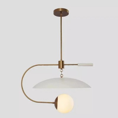 1Light Glass Globe Pendant Fixture Handmade Sputnik Chandelier White Brass Finis