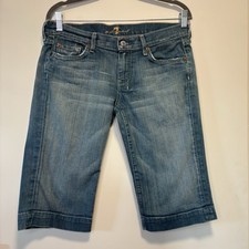 Vintage 7 For All Mankind Blue Denim Long Jean Dojo Shorts Women Size 30