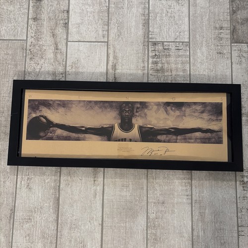 Michael Jordan Wings Poster Print 32” x 12” Framed Facsimile Auto Print - Afbeelding 1 van 15
