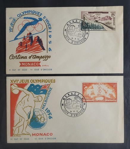 Mónaco, 1956, XVI Juegos Olímpicos, 2 FDC, peine. envío.