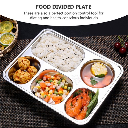 Silver Stainless Steel Food Divided Tray with Five Compartments for Home Use - Afbeelding 7 van 17