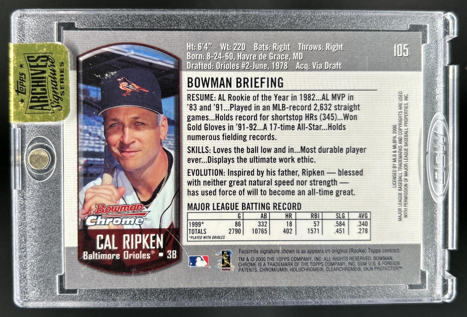 2015 Topps Archives Signature Series Cal Ripken Authentic Auto Autograph #1/1 view 2