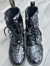 Dr Martens 1460 Pascal Reversible Sequin Black Silver Uk 6 Eu 39 Ankle Boots