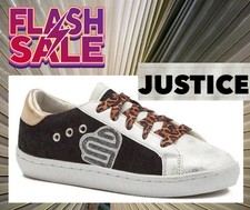 NWT Justice Sports Big Girls 4 Black  Silver Low Court Sneaker Casual Athletic