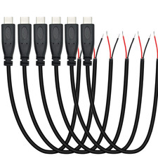 6PCS USB Type-C Pigtail Cable Extension Power Cable Solderable 22AWG 5V 3A USB-C