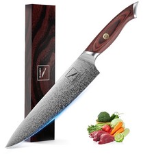 8" High Carbon Stainless Steel Kitchen Chef Knife, Redwood Handle, Textured A...
