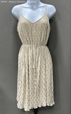 Express Dress Women's Medium Beige Gold Polka Dot Pleated Spaghetti Strap Belted