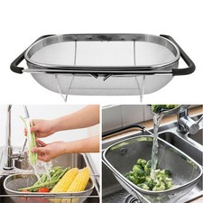 Over The Sink Mesh Oval Colander with Expandable Rubber Grip Handles Strainers
