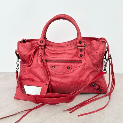 BALENCIAGA The City Bag 115748 Red Leather 2Way Shoulder Bag Auth Y2K