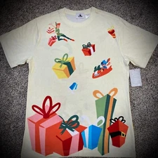 DISNEY CHRISTMAS T-SHIRT off-white FRONT+BACK mickey peter pan stitch ADULT S, M