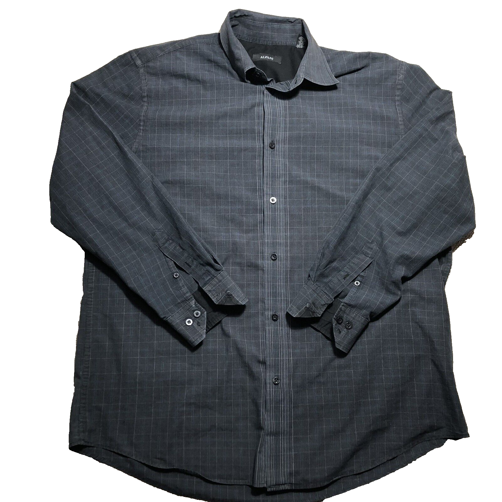 Alfani Button Shirt Mens Size XL Black Gray Grid Pattern