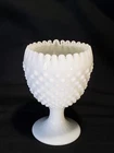Fenton Milk Glass Hobnail Crimped Ribbon Edge Ivy Ball Compote Vase