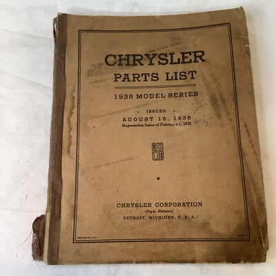 1935 Chrysler Parts List Book Catalog CZ C1 C2 C3 C6 Airstream Airflow Original