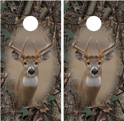Whitetail Buck Camo ''Oak Ambush'' Border Cornhole Board Decal Wrap Wraps