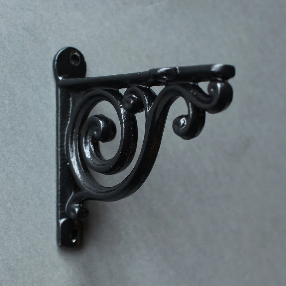 4" SMALL ANTIQUE CAST IRON VICTORIAN SHELF WALL BRACKET BLACK WHITE PEWTER-BR01 - image 4 of 4