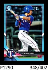 1-2018 BOWMAN CHROME DRAFT SKY BLUE REFRACTOR KENEN IRIZARRY RANGERS /402 QTY