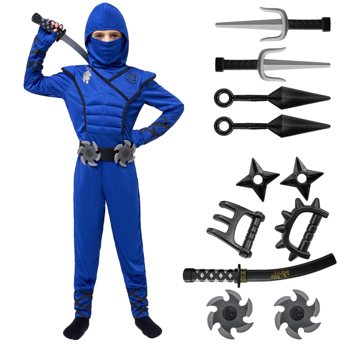 Spooktacular Creations Ninja Costume for Kids Deluxe Blue Medium8