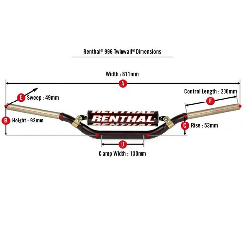Renthal Twinwall Handle Bars Motocross 996 BLACK - YAMAHA YZ125 2015 - 2025 - Picture 2 of 2