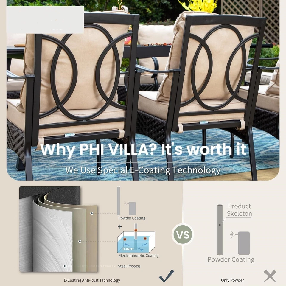 Juego de 2 sillas de comedor de patio al aire libre sillas de mimbre de ratán sillones de respaldo alto Foto 4 de 4