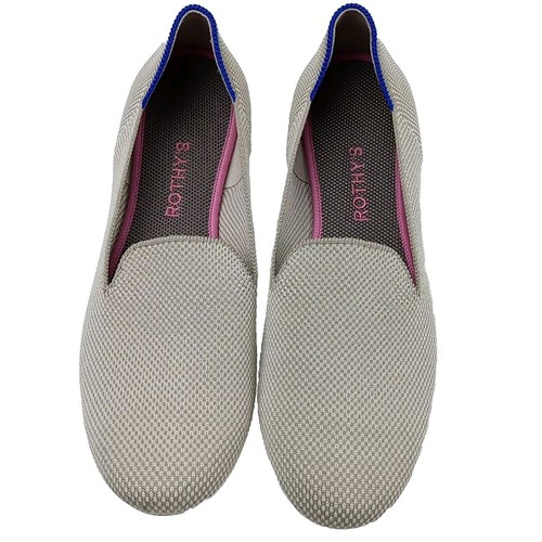 Rothys The Loafer Leinen Doppelnaht Beige Creme Damengröße 9 Runde Spitze