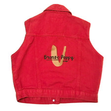 Vintage 90s Team Tactics "bronze Poppy" Red Denim Indie Vest Jacket Usa Made - S