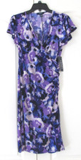 NWT Chaps Blue Violet Floral Cap Sleeve V-Neck Stretch Below Knee dress Women S