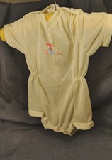 Vtg 6 Mo Baby or Doll Yellow Embroidered outfit Boy Jumper, Body Suit, One piece