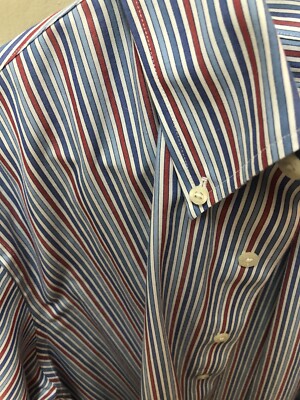 Brooks Brothers RN93986 Men Button Down Blue Red & White Stripe L