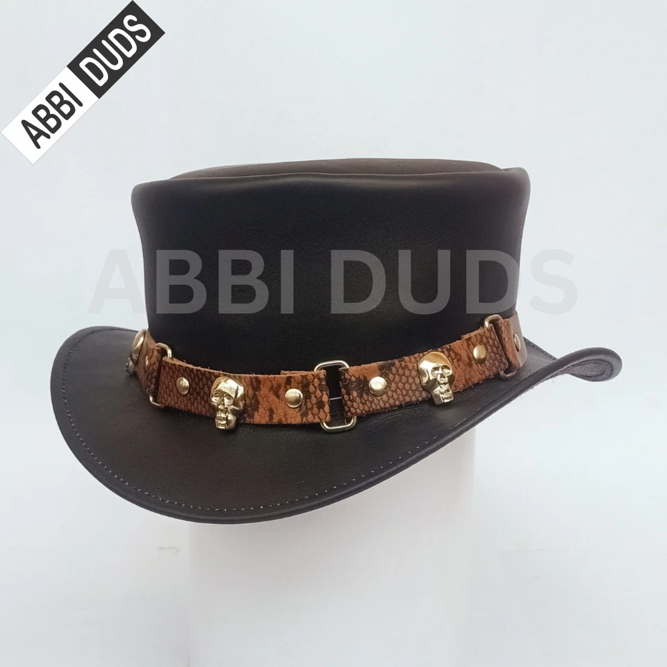 Sombrero de copa de cuero hecho a mano-Gótico Steampunk Victoriano Sombrero de motociclista, Halloween, Cosplay Foto 2 de 4