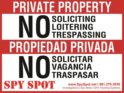 Set 2 X Large 15'' x 12'' Private Property No Trespassing Decals English & Spanish