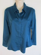 COLDWATER CREEK WOMAN 8 blue cotton button long sleeve NO IRON COLLAR SHIRT