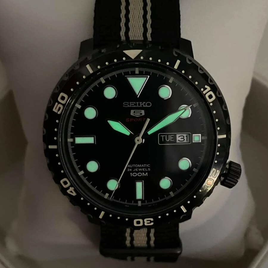 Brand New Seiko Sports SRPC67K1 Bottle Cap Nato Black Dial Watch