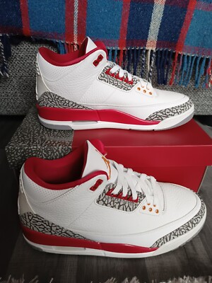 Nike Air Jordan 3 Retro Cardinal Red Light Curry - UK 9 - Weiß Sneaker - Neu mit Karton