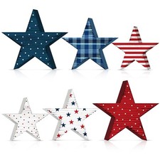 6 Pcs 4th of July Wooden Stars Signs Star Tiered Tray Decor Red Blue White Wo...