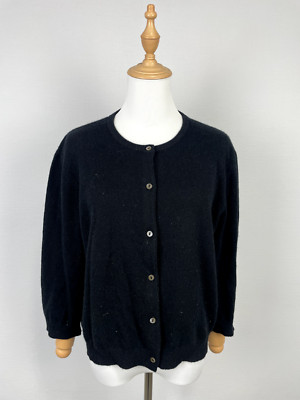 REPEAT Black 100% Cashmere Crew Neck Buttons Elegance Cardigan Sweater Sz 44
